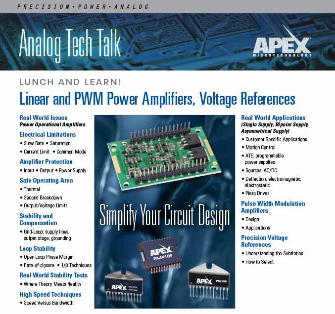 Meet with an Apex Application Engineer for a lunchtime analog technical seminar!